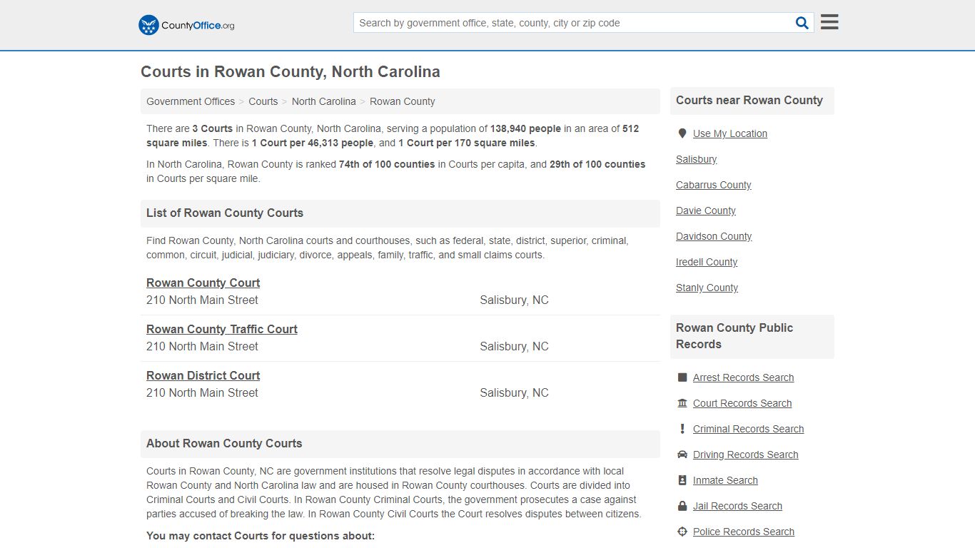Courts - Rowan County, NC (Court Records & Calendars)